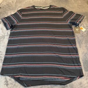 RF Brand Mens XXL Black Striped Short Sleeve Cotton T-Shirt Curved Hem NEW